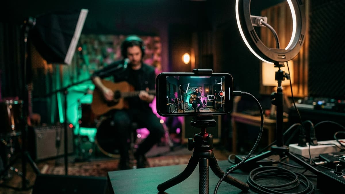Teléfono mostrando un video vertical en loop en el reproductor de Spotify en lugar de la portada del álbum